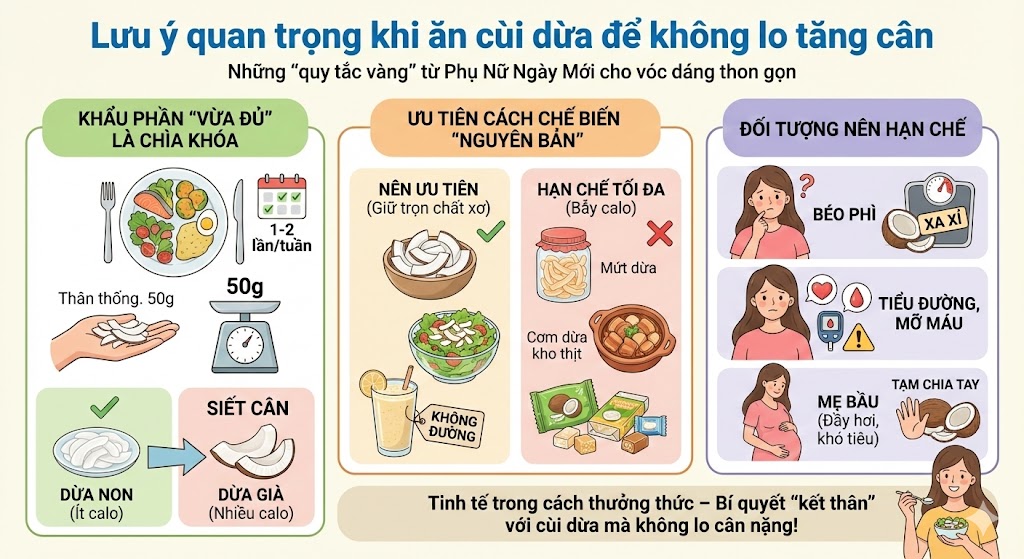 Lưu ý quan trọng khi ăn cùi dừa để không lo tăng cân