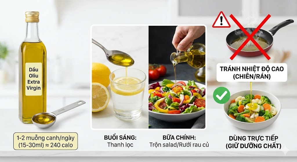 Cách sử dụng dầu oliu đúng cách để không tăng cân