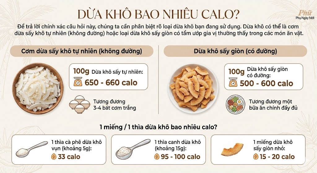 Dừa khô bao nhiêu calo?