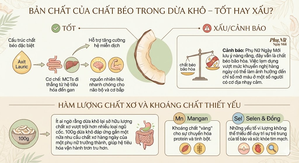 Thành phần dinh dưỡng có trong dừa khô