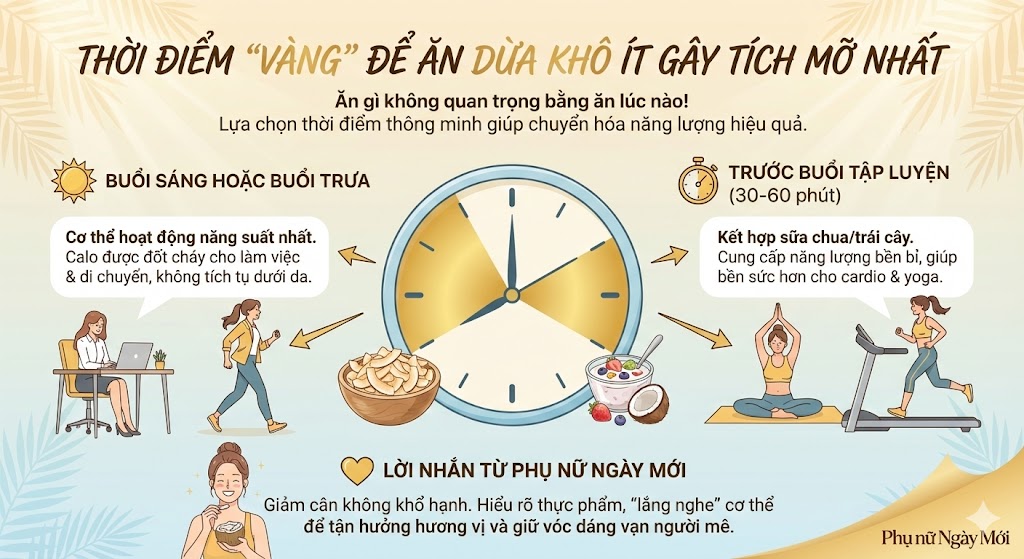 Thời điểm "vàng" để ăn dừa khô ít gây tích mỡ nhất