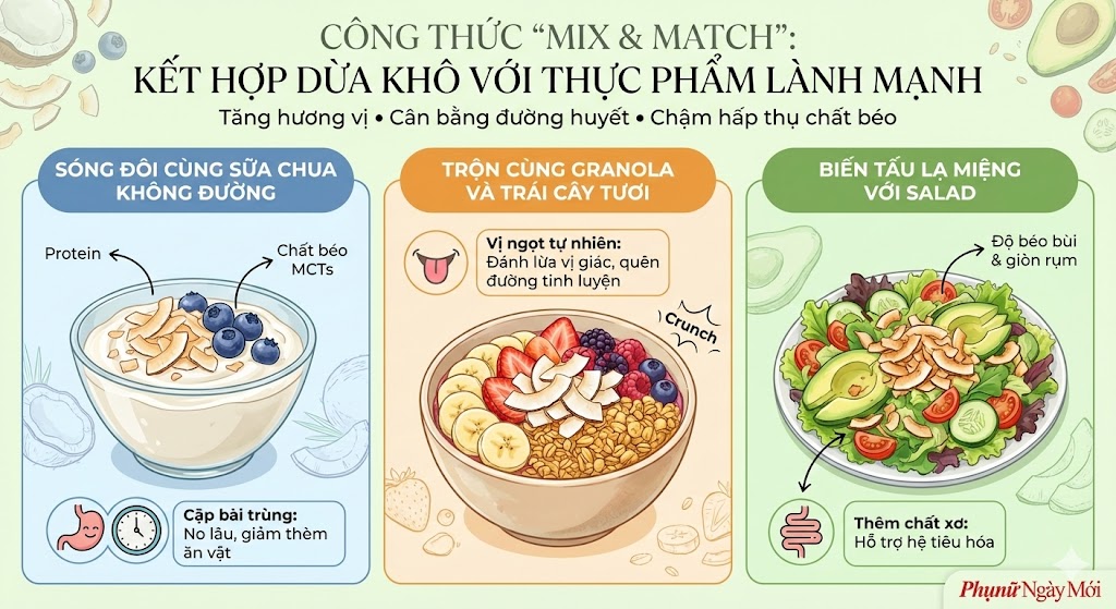 Công thức "Mix & Match": Kết hợp dừa khô với thực phẩm lành mạnh