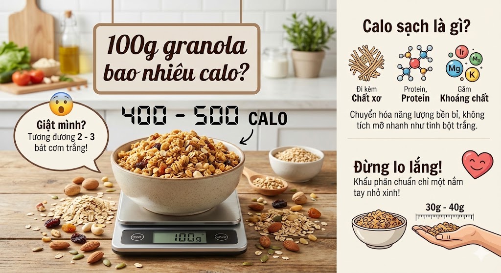 100g granola bao nhiêu calo?