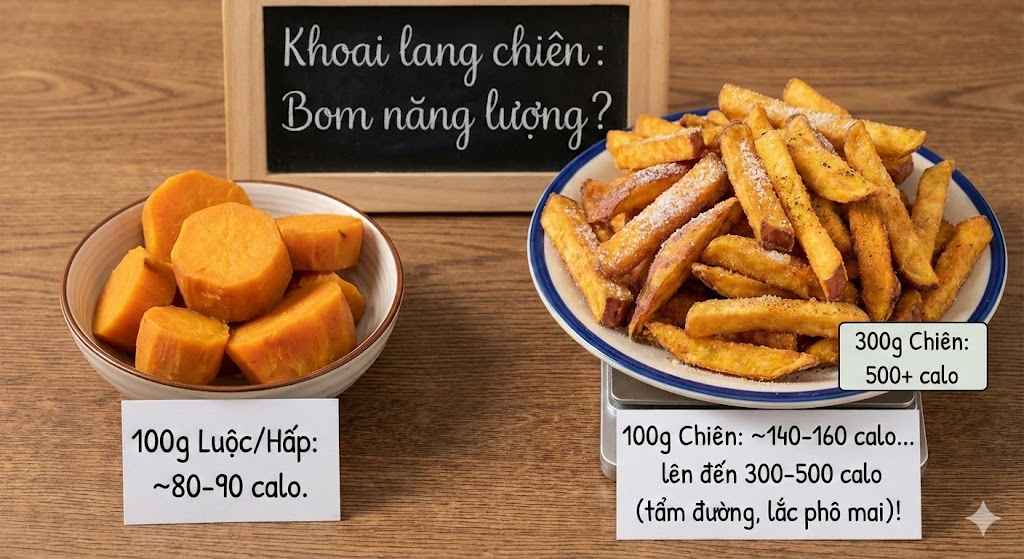 Khoai lang chiên bao nhiêu calo?