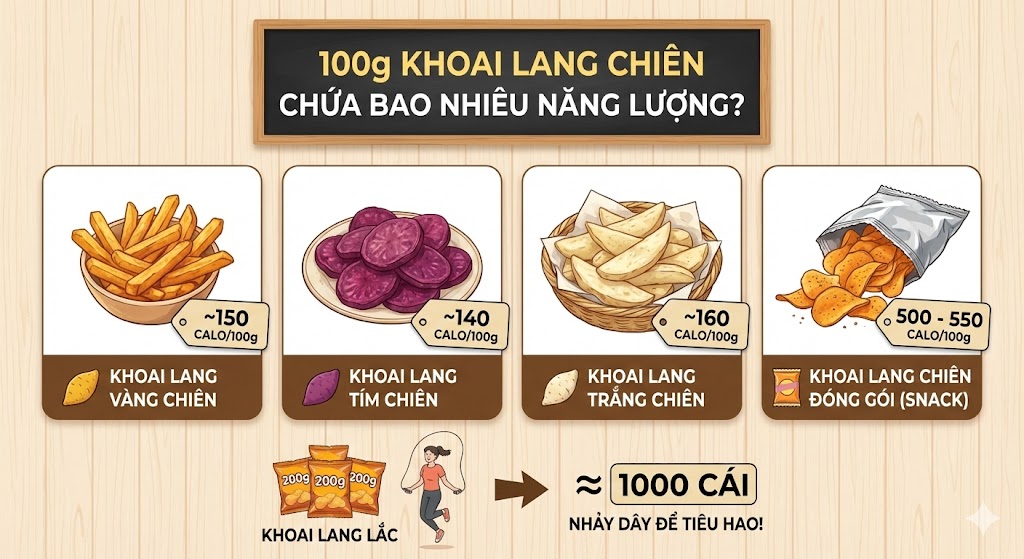 100g khoai lang chiên chứa bao nhiêu năng lượng?