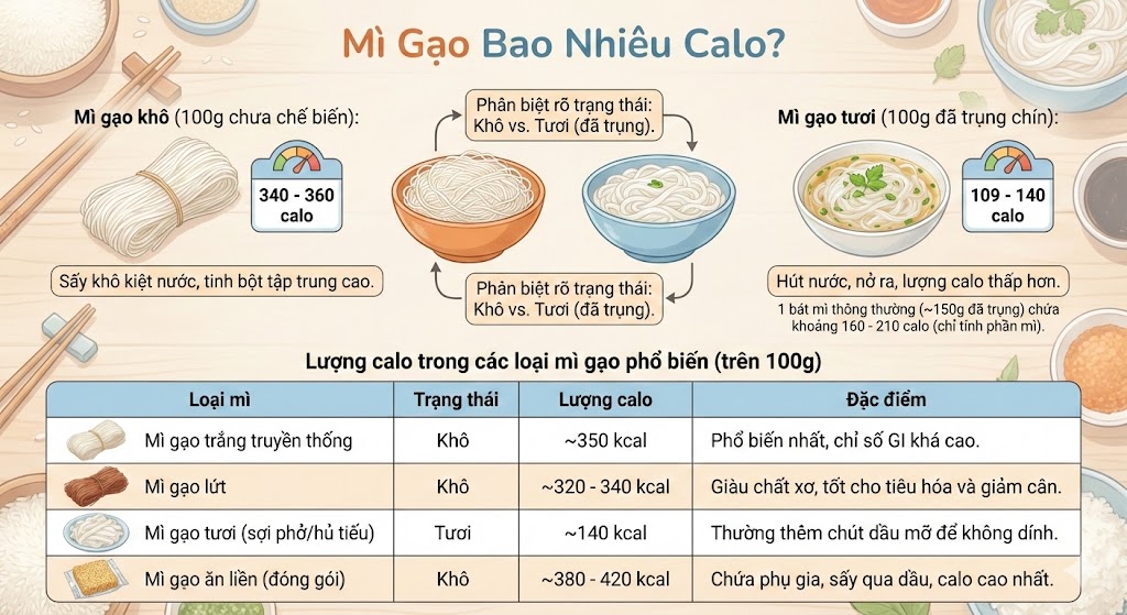 Mì gạo bao nhiêu calo?
