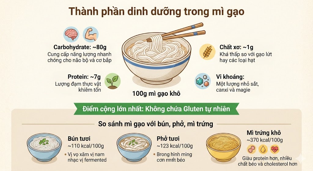 Thành phần dinh dưỡng trong mì gạo