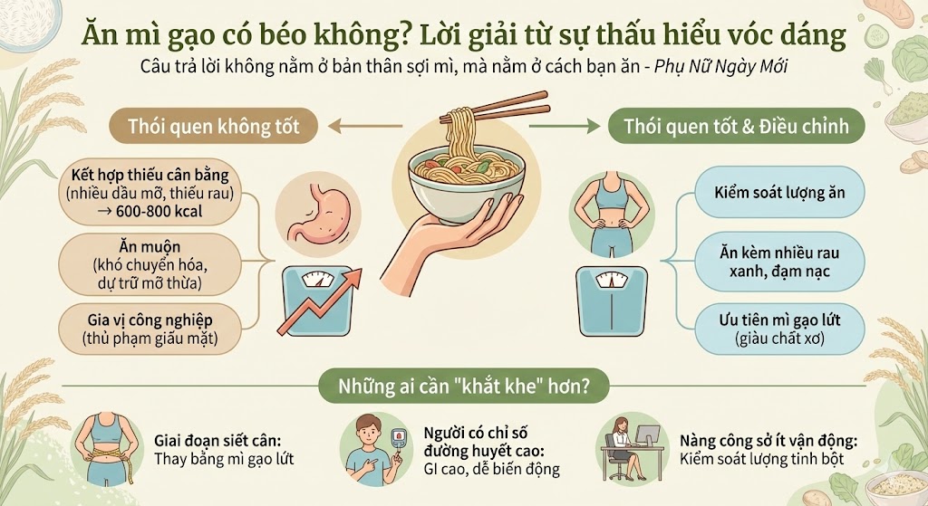 Ăn mì gạo có béo không? Lời giải từ sự thấu hiểu vóc dáng