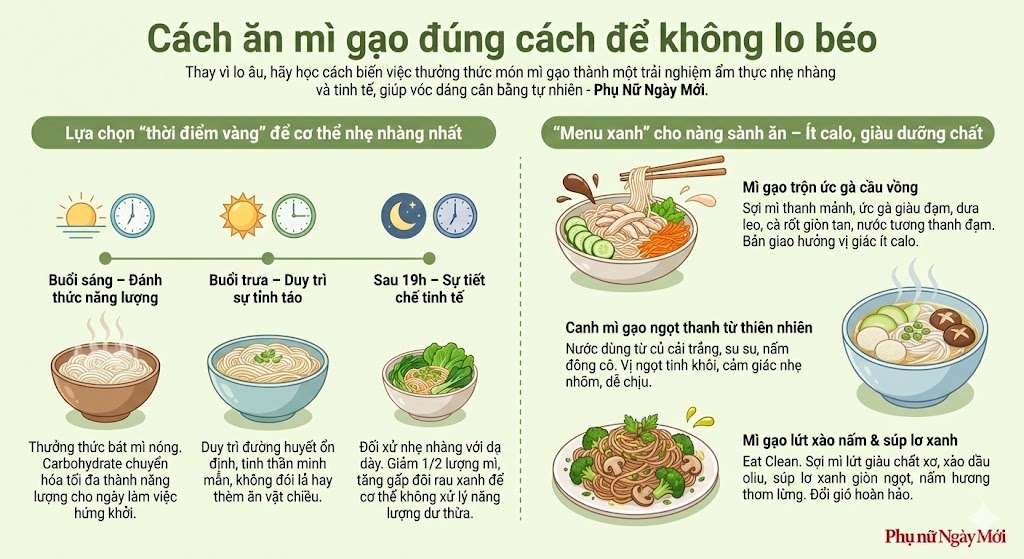 Cách ăn mì gạo đúng cách để không lo béo