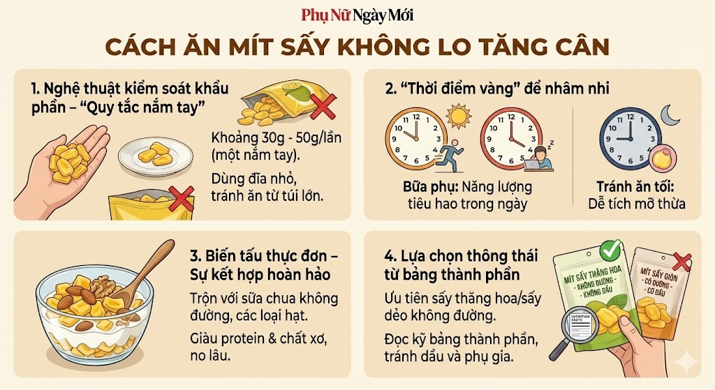 Cách ăn mít sấy không lo tăng cân