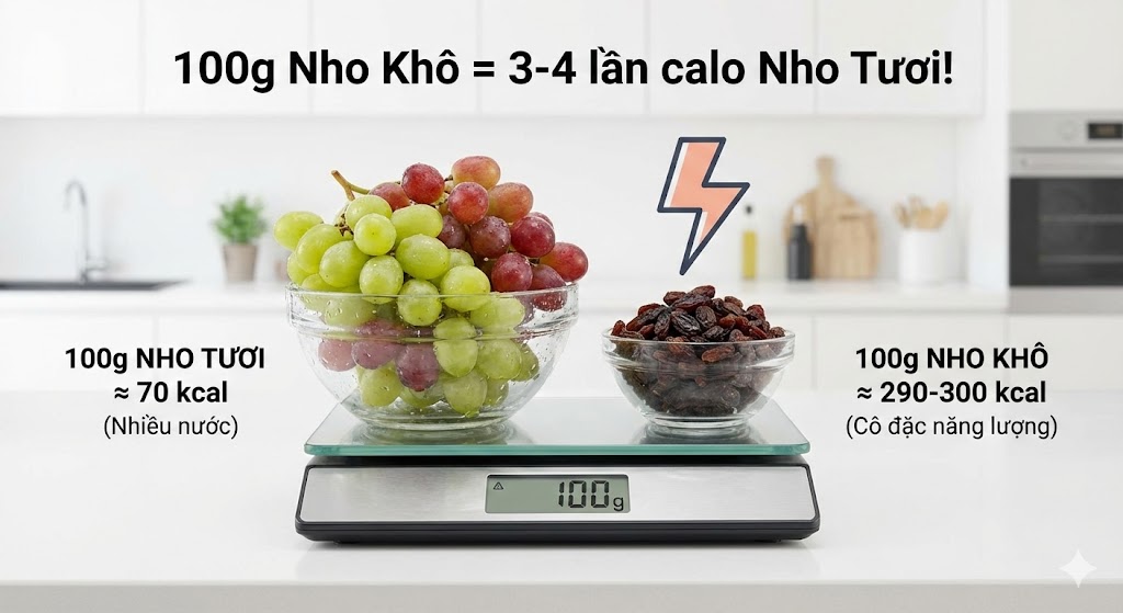 100g nho khô bao nhiêu calo?