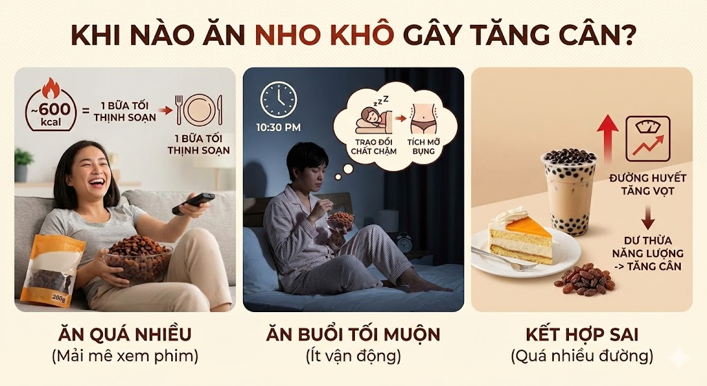 Khi nào ăn nho khô gây tăng cân?