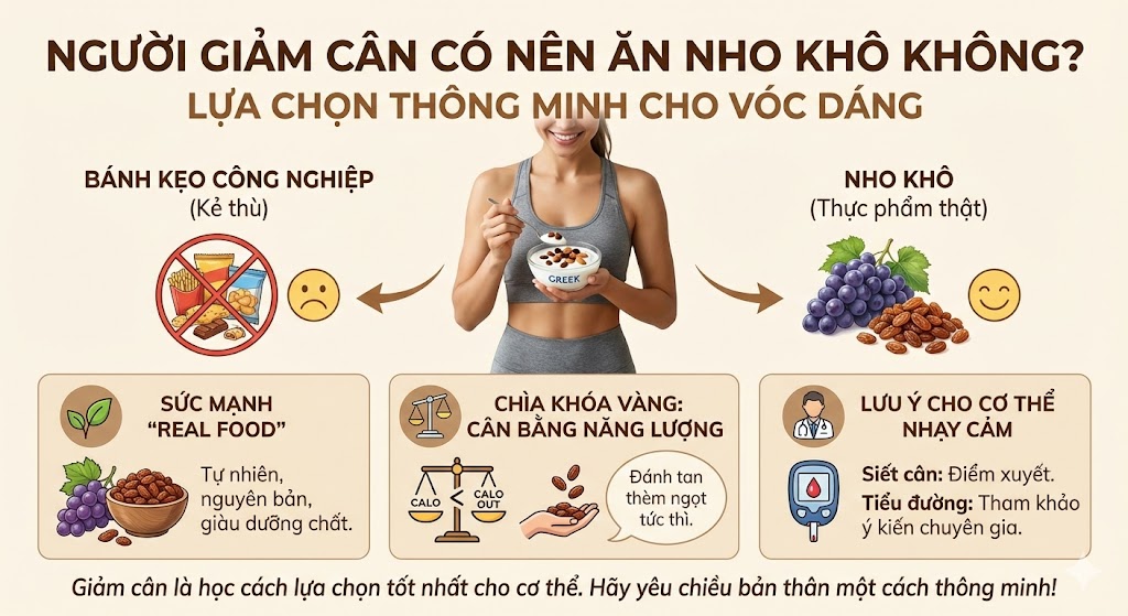 Người giảm cân có nên ăn nho khô không? Lựa chọn thông minh cho vóc dáng