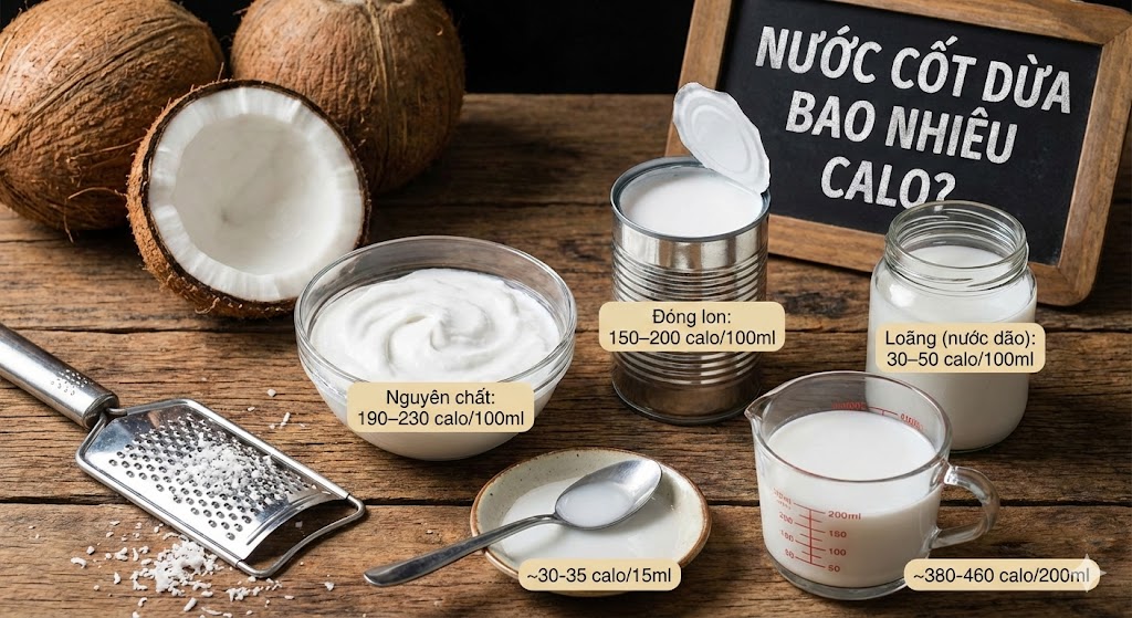 Nước cốt dừa bao nhiêu calo?
