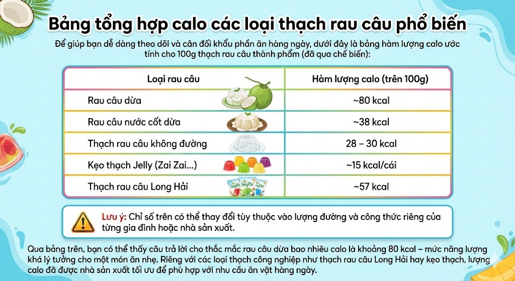 Bảng tổng hợp calo các loại thạch rau câu phổ biến