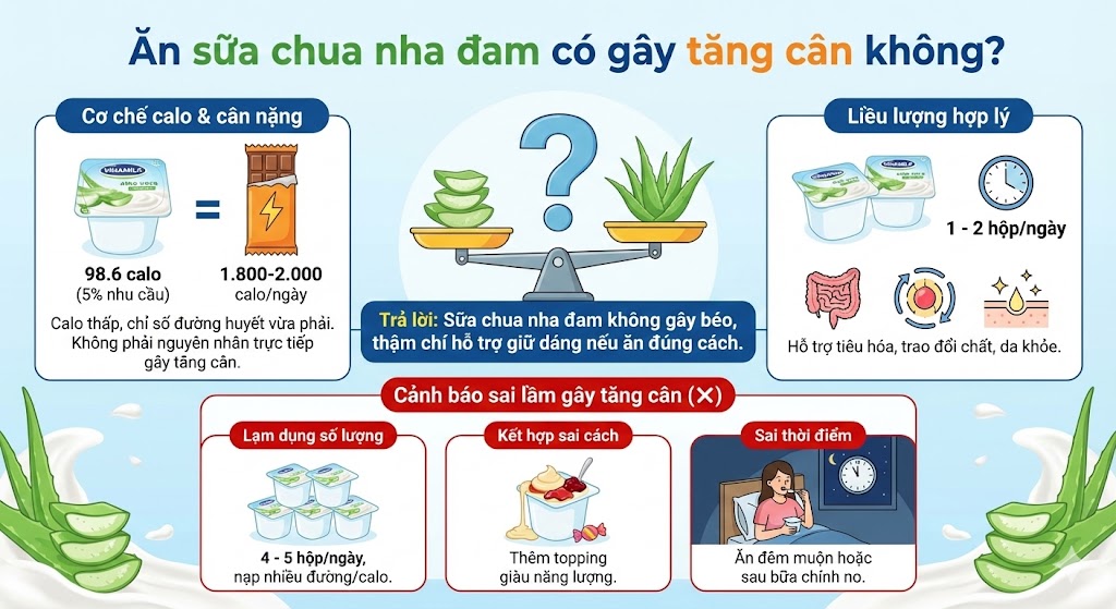 Ăn sữa chua nha đam có gây tăng cân không? Ăn sữa chua nha đam có gây tăng cân không?