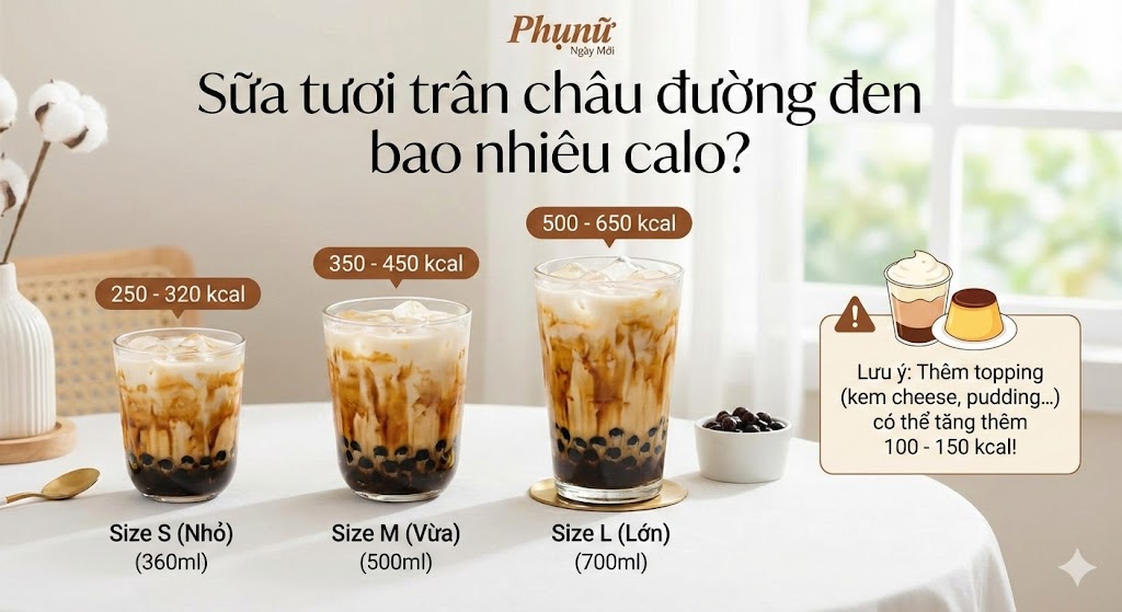 Sữa tươi trân châu đường đen bao nhiêu calo?