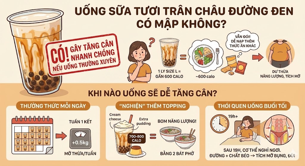Uống sữa tươi trân châu đường đen có mập không?