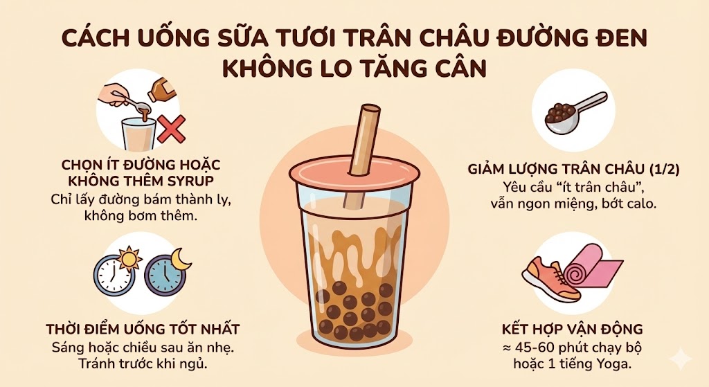 Cách uống sữa tươi trân châu đường đen không lo tăng cân